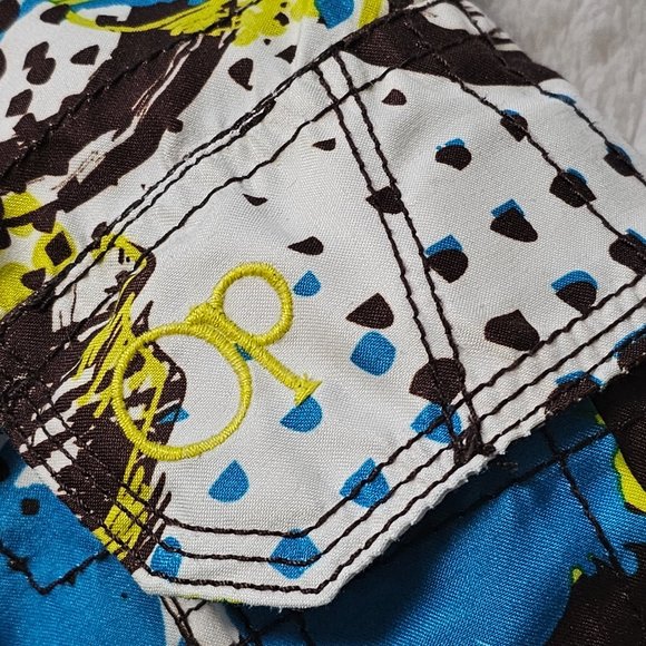 OP Cargo Swim Trunks Hawaiian Hibiscus Print Brown Blue Green M (32/34) - Picture 3 of 6